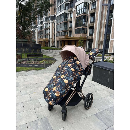 Накидка на ніжки на візок з блискавкою  "Blue Flowers"