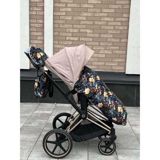 Накидка на ніжки на візок з блискавкою  "Blue Flowers"